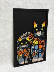 Colorful Cats / Katmanlı Ahşap Tablo