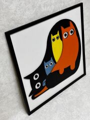 Renkli Kediler / Katmanlı Ahşap Tablo