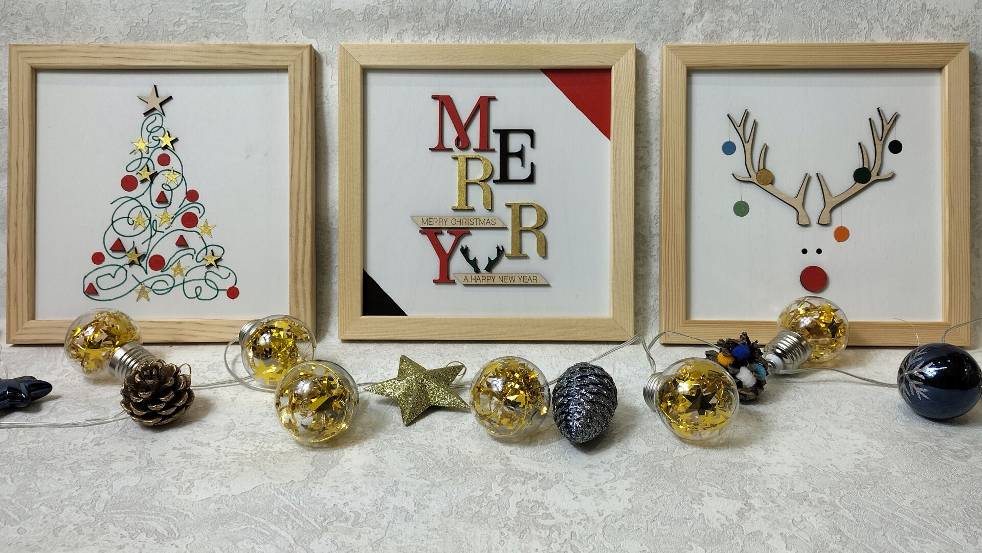 Yılbaşı Trio 3'lü Ahşap Tablo