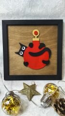 Yılbaşı Kedi Figürlü 3'lü Ahşap Tablo