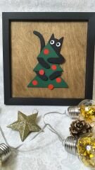 Yılbaşı Kedi Figürlü 3'lü Ahşap Tablo