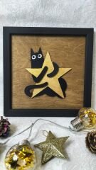 Yılbaşı Kedi Figürlü 3'lü Ahşap Tablo