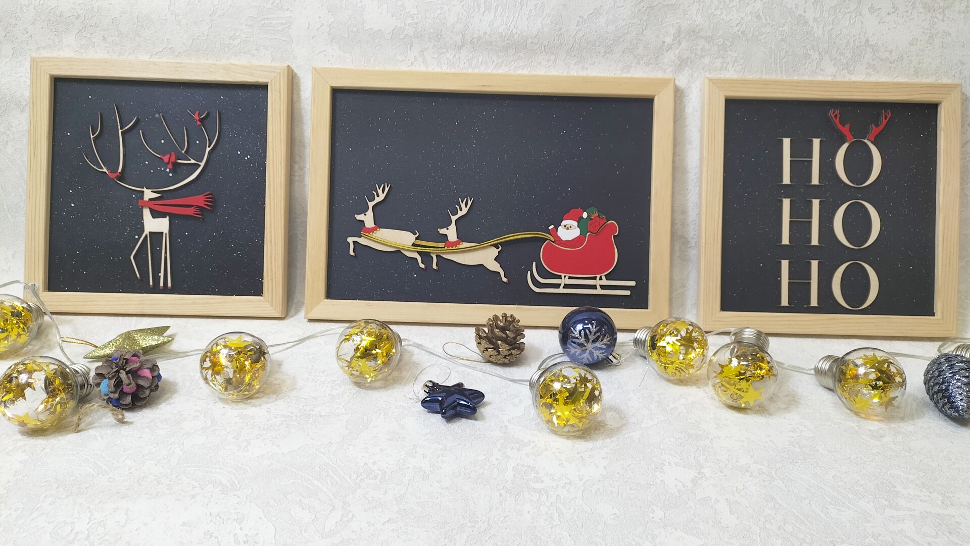 Noel Baba 3'lü Ahşap Tablo