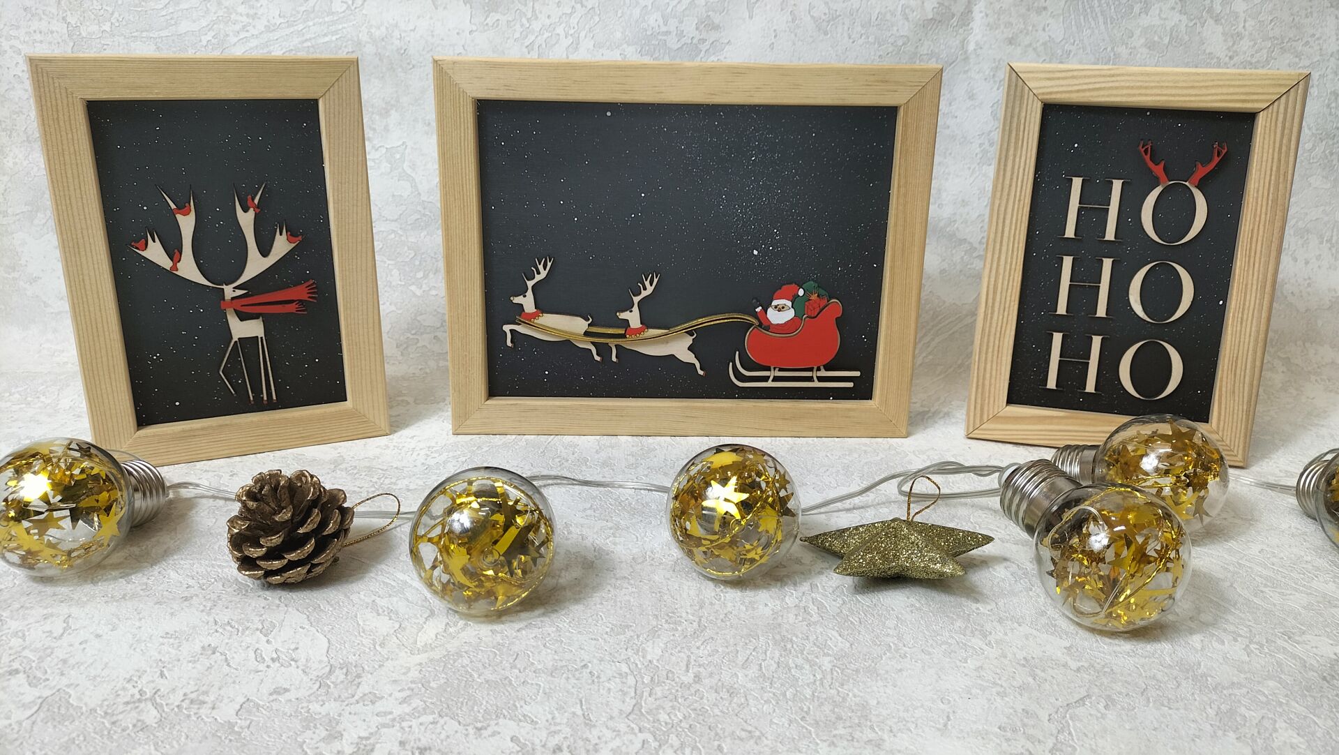 Masa Üstü Noel Baba 3'lü Ahşap Tablo